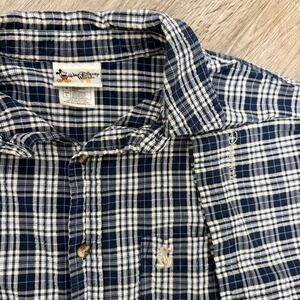 Walt Disney World Mens Blue Plaid Short Sleeve Button Down‎ Shirt Mickey Mouse L